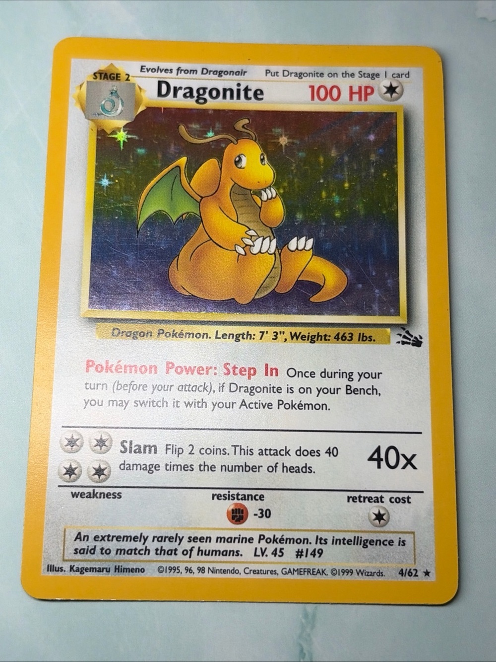 Pokemon Holographic Dragonite Trading Card - Yellow